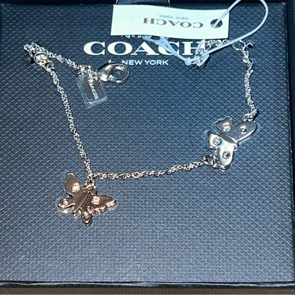Coach Jewelry - NIB Coach Butterfly Charm Bracelet Silver Rose Gold Crystal Two Tone F86795 Gift
